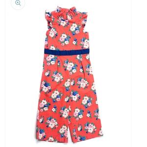 Janie and Jack floral ruffle jumpsuit with navy details